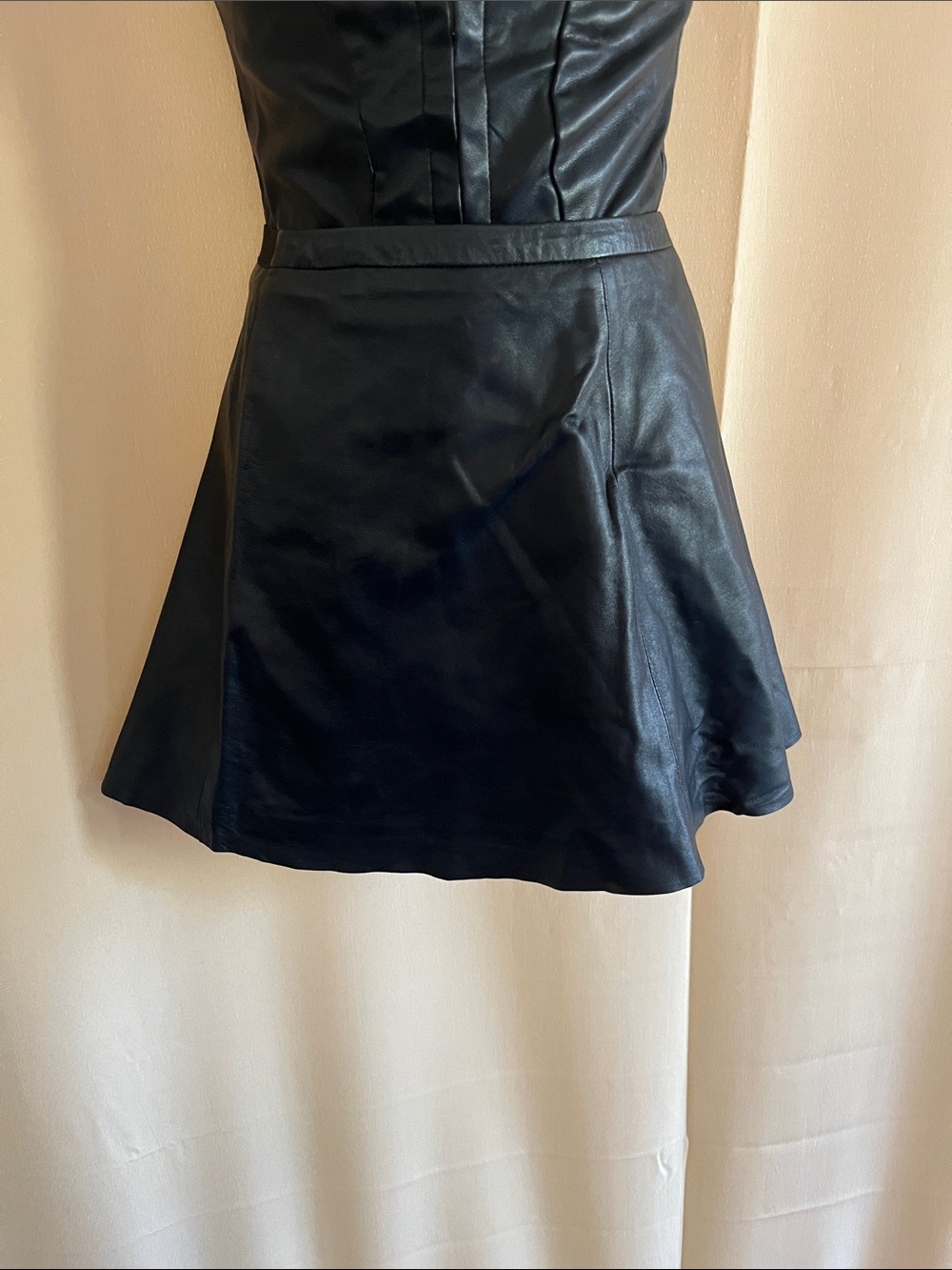 BCBGMaxAzria Black Faux Leather Circle Skirt